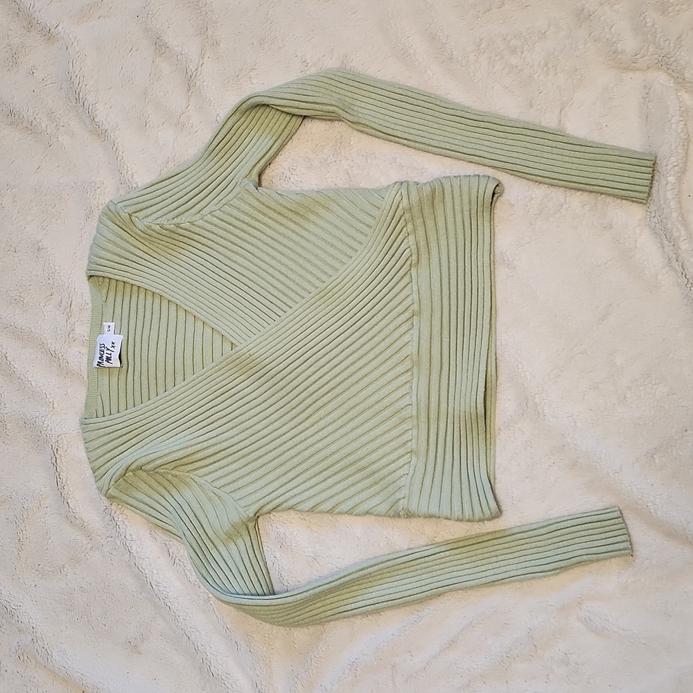 Princess Polly Lime Green Ribbed Cropped V-Neck Sweater | Women's Size Medium
